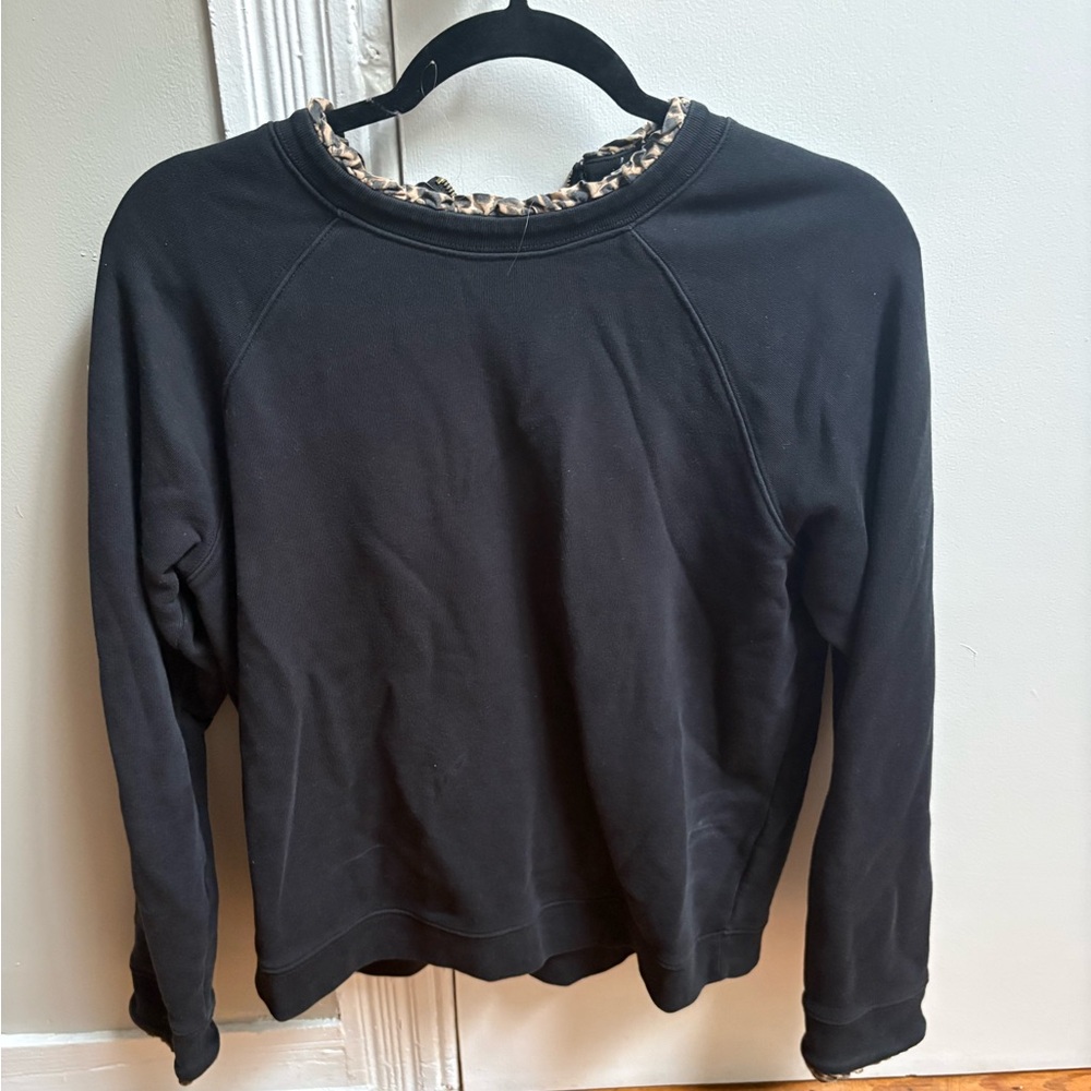 J. Crew Black Sweatshirt with Leopard Accents